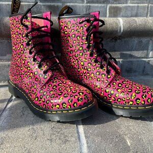 Dr. Martens 1460 Pink Loud Leopard Clash Smooth Leather 8 Eye Lace-up Boot Sz-10